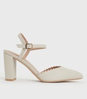 New Look Wide Fit Off White Leather-Look Scallop 2 Part Block Heel Sandals